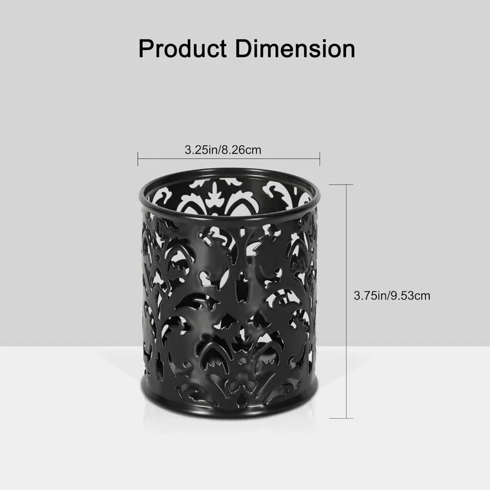 Metal Round Pencil Holder 2 Pack Black Pen Cup Holders Organizer for Desk - Picture 3 of 9